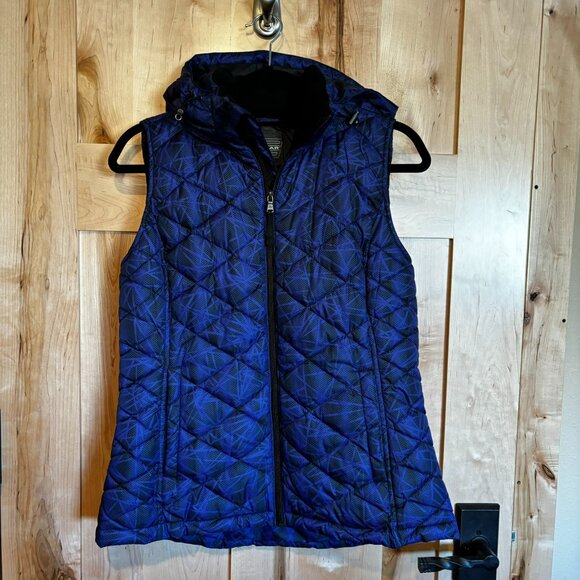 Tek Gear Hooded Full Zip Puffer Vest Blue Black M Medium Cozy Removable Hood - Picture 1 of 7